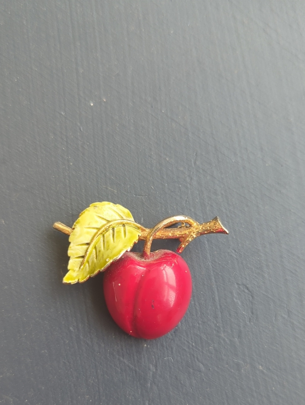 Vintage Cherry Pin with Gold Stem